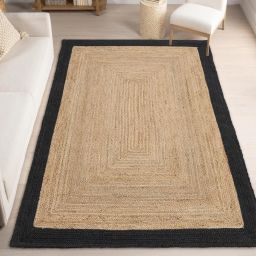 Beige, Black Jute, Cotton Area Rug-image-11