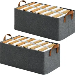 Polyester, Stainless Steel Closet Clothes Organizer Pack Of 2 with Handle, Closet Shelf Fabric Storage Storage Basket-11