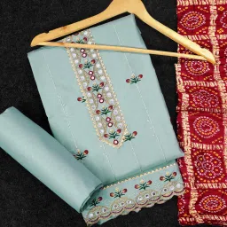 Unstitched Pure Cotton Kurta & Churidar Material Embroidered-image-18