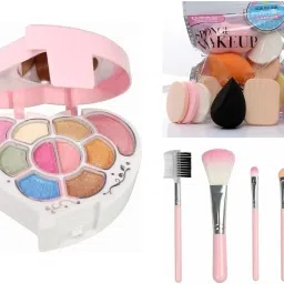 Heart Shape Eyeshadow Palette+5Pc Pink Makeup Brush Set+6in1 Makeup Sponge Set-image-44