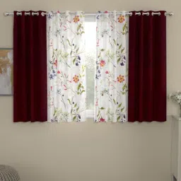 rosarahome Maroon Polyester FLoral 5ft Semisheer Eyelet 4 Pcs Window Curtains-picture-3