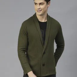 Men Straight Full Sleeve Dark Green Shrug-image-3