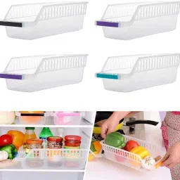 Dish Drainer Kitchen Rack Fridge Organizer Drawer -4 pcs Fridge Storage Basket Kitchen Rack Plastic-image-83