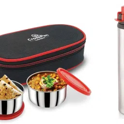 Two Container Stainless Steel Lunch Box / Tiffin Box with 750 ml SS Water Bottle 2 Containers Lunch Box-14