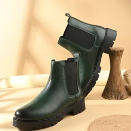roadster Rugged Elegance Forest Green Boots For Women-picture-22