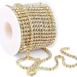 10 Meter Metal Stone Chain Lace for Jewellery Making, Gold White Chain-18