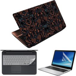Finest 3 in 1 Laptop Skin Decal Vinyl Pack 15.6 inch with Screen Guard and Silicone Keyboard Protector - Printed Spiral Abstract Combo Set-21