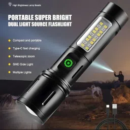 370 (ZOOMABLE METAL)5 Modes Flashlight, Super Bright Cree T6 LED Light Torch-image-41