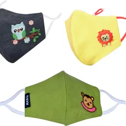 Anti-Pollution, Anti-Bacterial (BFE>99%) 4 Layer Embroidered, Designer, Fashionable & Protective 100% Cotton Cloth Face Mask Combo for Kids with Lanyard & Size Adjustable Ear Loops EY_Panda_Combo_03 Reusable, Washable Cloth Mask-picture-11