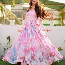 mahadev Floral Print Georgette Stitched Anarkali Gown-picture-1