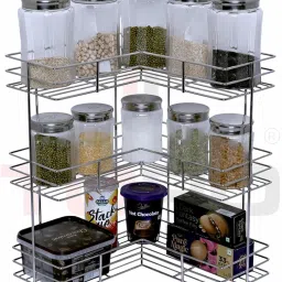 Utensil Kitchen Rack Stainless Steel Multipurpose L-Shape 3-Tier Kitchen Corner Rack Steel-image-50