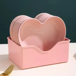 Heart Shaped Unbreakable Dinner (Pack of 10,Plate, Snacks Salad Appetizers Dish Quarter Plate-image-51