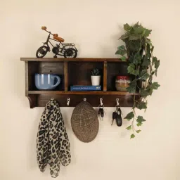symplify Ambrosia Solid Wood Wall Shelf Organiser With Key Holders-picture-44