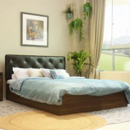 mintwud from pepperfry Bashira Upholstered Queen Size Bed In Black Colour & Walnut Finish With Box Storage-picture-43