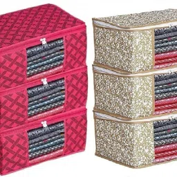 VM BOND Printed Non Woven Fabric Saree Cover/Clothes Organiser For Wardrobe Pack of 6 Cotton Laundry Bag-image-1