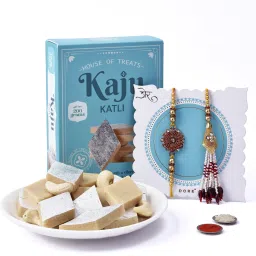 Bhaiya Bhabhi Sweet Celebrations: Kaju Katli with Bhaiya Bhabhi Rakhi Assorted Rakhi Set-image-3