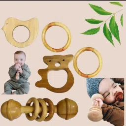 Bany's First Toy Pure Natural Neem Wood Teething Toys Antibacterial Properties Teether and Feeder-17