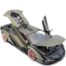Lamborghini Sian FKP 37 Green Metallic with Copper Wheels 1:32 Diecast Model Car toy for kids-4