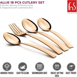 fns Allie Cutlery Set with Leatherite Box-6 Dinner Spoon, 6 Dinner Forks, 6 Teaspoon Stainless Steel Cutlery Set image 2