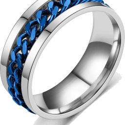 Silver Chain Ring For Men Boys Valentine Gift Mens Ring Rotating Spin Chain Ring Stainless Steel Silver Plated Ring-image-47