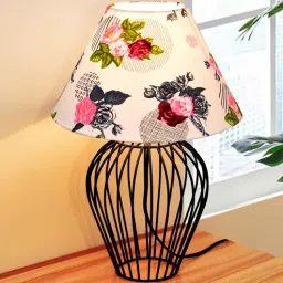 homesake Black Bedside Table Lamp with Geometric Metal Base and Fabric Shade, Wire Tulip with Rose Cone Shade-picture-27