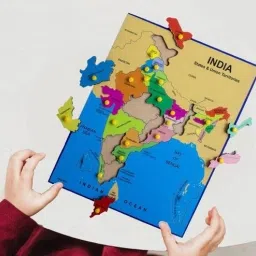 Wooden India Map Puzzle with State Capitals - Educational Toy and Learning-6
