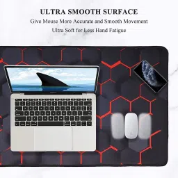 SEAGULL Large Extended XXL Gaming Mouse Pad with Non-Slip Rubber Base, Stitched Embroidery Edge Mouse Mat for Laptop, Computer and Desk (60 X 30 X 0.2 Cm, Hexagon Print Purple) Mousepad image 3