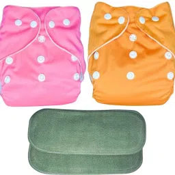 New Solid Combo Button Reusable Diaper Nappy With Insert (2 Diaper+2 insert)#2T-48