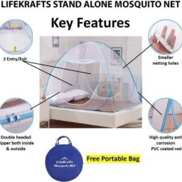 lifekrafts Polyester Kids Washable Pop-Up Foldable Queen size Bed Mosquito Net with FREE portable bag Mosquito Net image 3