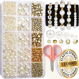 Jewelry Making Kit - 720 PCS Assorted Sizes Pearl Round Beads And Golden Beads-image-95