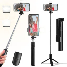 INDRAMANSHA Retractable Phone Tripod with Wireless Remote Control & Light Bluetooth Selfie Stick-38
