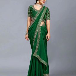 Self Design, Embroidered Bollywood Polyester Saree-image-7