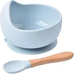 Self-Feeding Silicone Baby Bowl & Spoon, Curved Walls | Upgrade Strong Suction - Hygienic Food Grade Silicone & Wooden-image-4