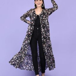 Women Flared 3/4th Sleeve Black Shrug-image-13