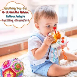 Baby Sensory Montessori Toy UFO Silicone Pull Cord Toy Rattle-10