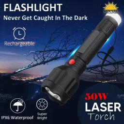 sunaze 2 In 1 Light Mode Rechargeable Handy 50W Long Range Torch Light 1200mAh Battery 5 hrs Torch Emergency Light image 4