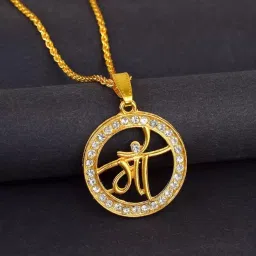 Maa Alphabet Gold Plated Pendant with chain for Boys & Girls, Pendants Brass Pendant Set-image-48