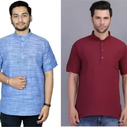 Pack of 2 Men Self Design Khadi Cotton Straight Kurta-18