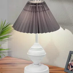 Matt Table Lamp with Pleated Grey Shade Bedroom, Living Room & Office Table Lamp-image-35