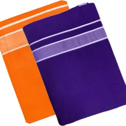 Prakasam Cotton Men's Kerala Style Premam Single (1.28X2.00 mtrs) Colour (pack Of 2) (Orange-Purple) Solid Men Dhoti-image-42