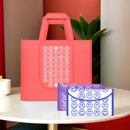 Pack of 3 Smile Foldable Shopping Bags For Women | Red, Purple & White Blue Pack of 3 Grocery Bags-17