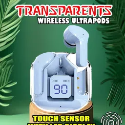 crecro Ultrapod Bluetooth Earbuds Headset Crystal Transparent Design,LED Display BK16 Smart Headphones-image-76
