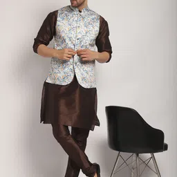 abeer fashion Men Dupion Silk Kurta Pyjama Ethnic Jacket Set-picture-1