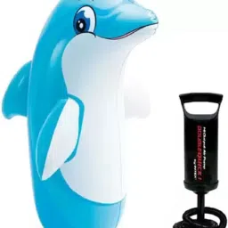 Toy World Combo of 3 Ft Inflatable Hit Me Dolphin & air Filling Pump Inflatable HitMe Toys-29