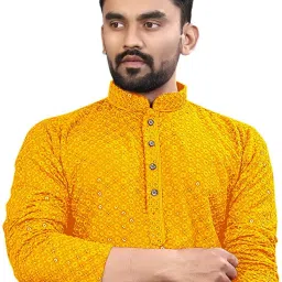 Men Self Design Chiffon Straight Kurta-image-37