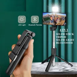 Wanzhow Bluetooth Extendable Selfie Sticks with Tripod Stand and Light for Mobile Phone Monopod, Tripod, Tripod Bracket, Tripod Kit image 3