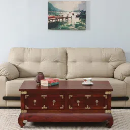 mudramark from pepperfry Kani Mango Wood Coffee Table In Honey Oak Finish With Drawers-picture-20