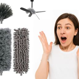 3 in 1 Microfiber Feather Duster With Bendable & Extendable Fan Cleaning Brush Wet and Dry Duster Set-image-115