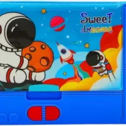 Space Jumbo Pencil Box- Big Size|Double sided with 6 Hidden push Button Pockets Geometry Box-picture-0