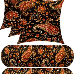 Combo Set Of 3 Cushion And 2 Microfibre Floral Bolster Pack of 5-2